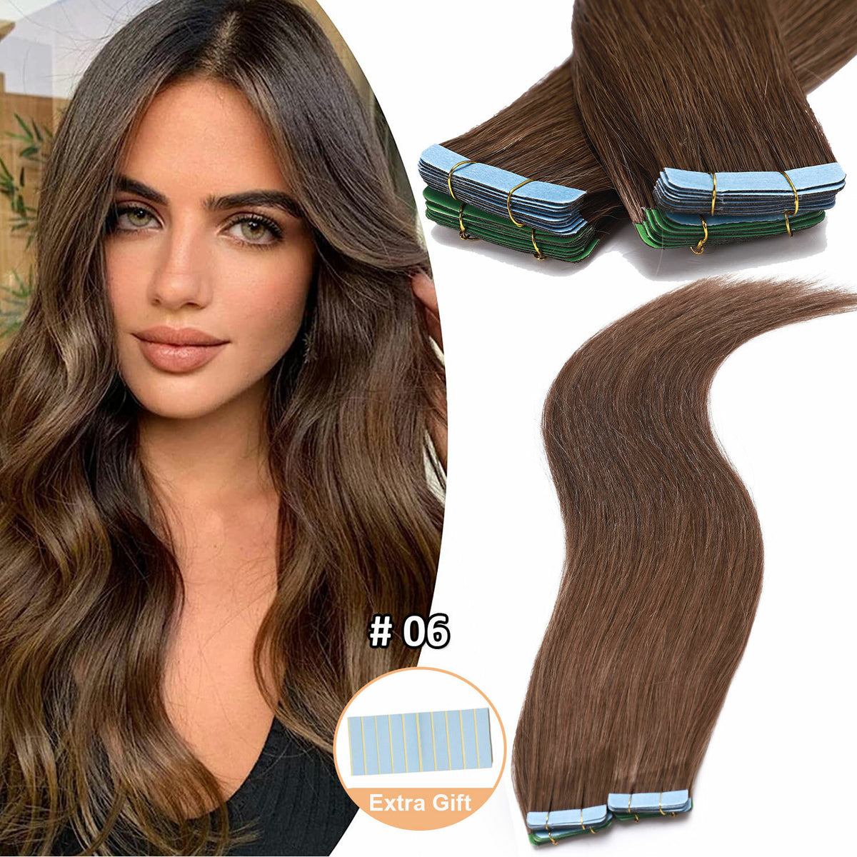 Remy Human Hair Extensions Full Head Tape-In Hair Weft Natural Style & Length