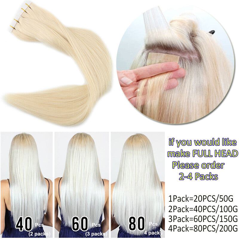 Remy Tape-In Human Hair Extensions Full Head - Thick & Natural Look