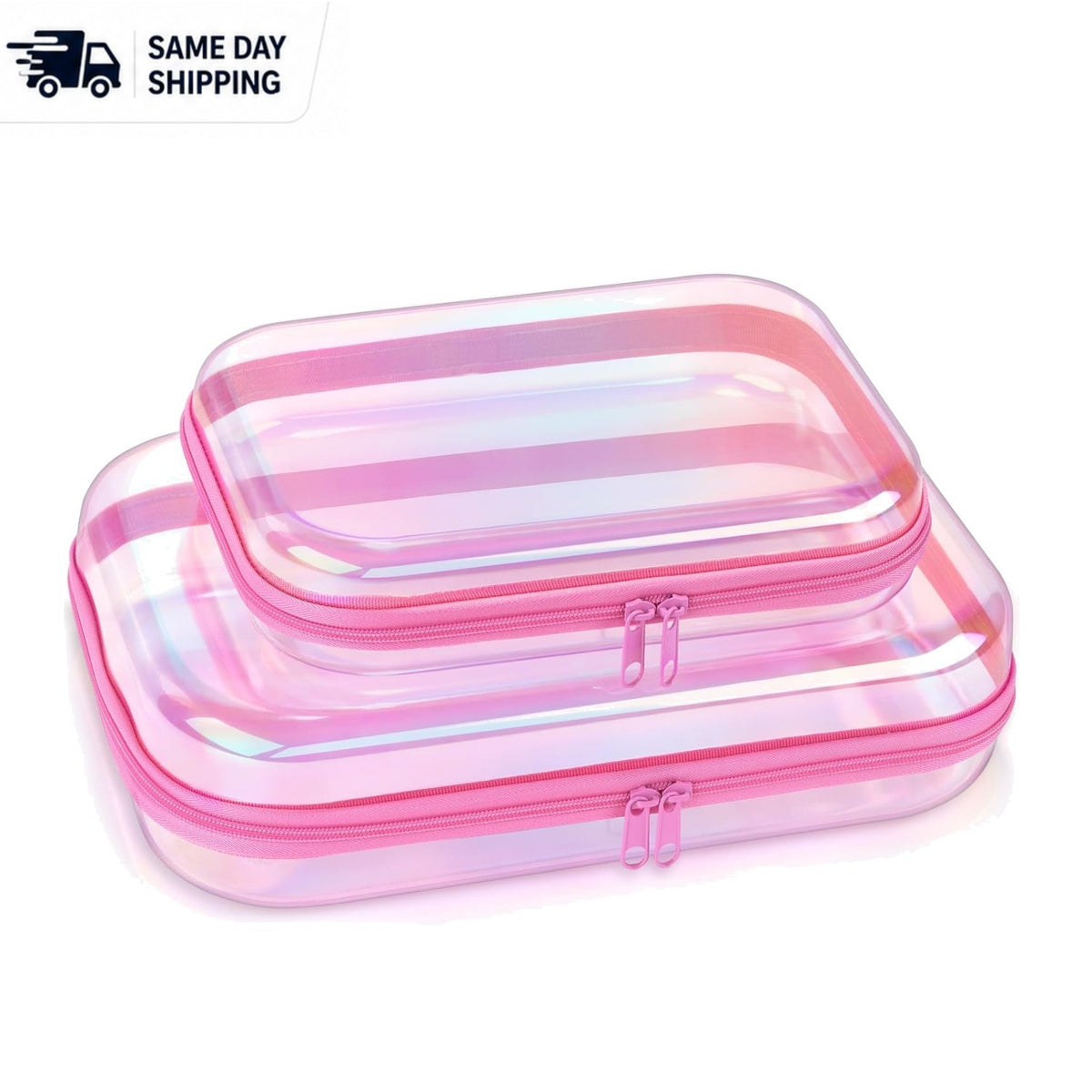 Iridescent Clear Travel Organizer Set - Waterproof Makeup & Toiletry Bags