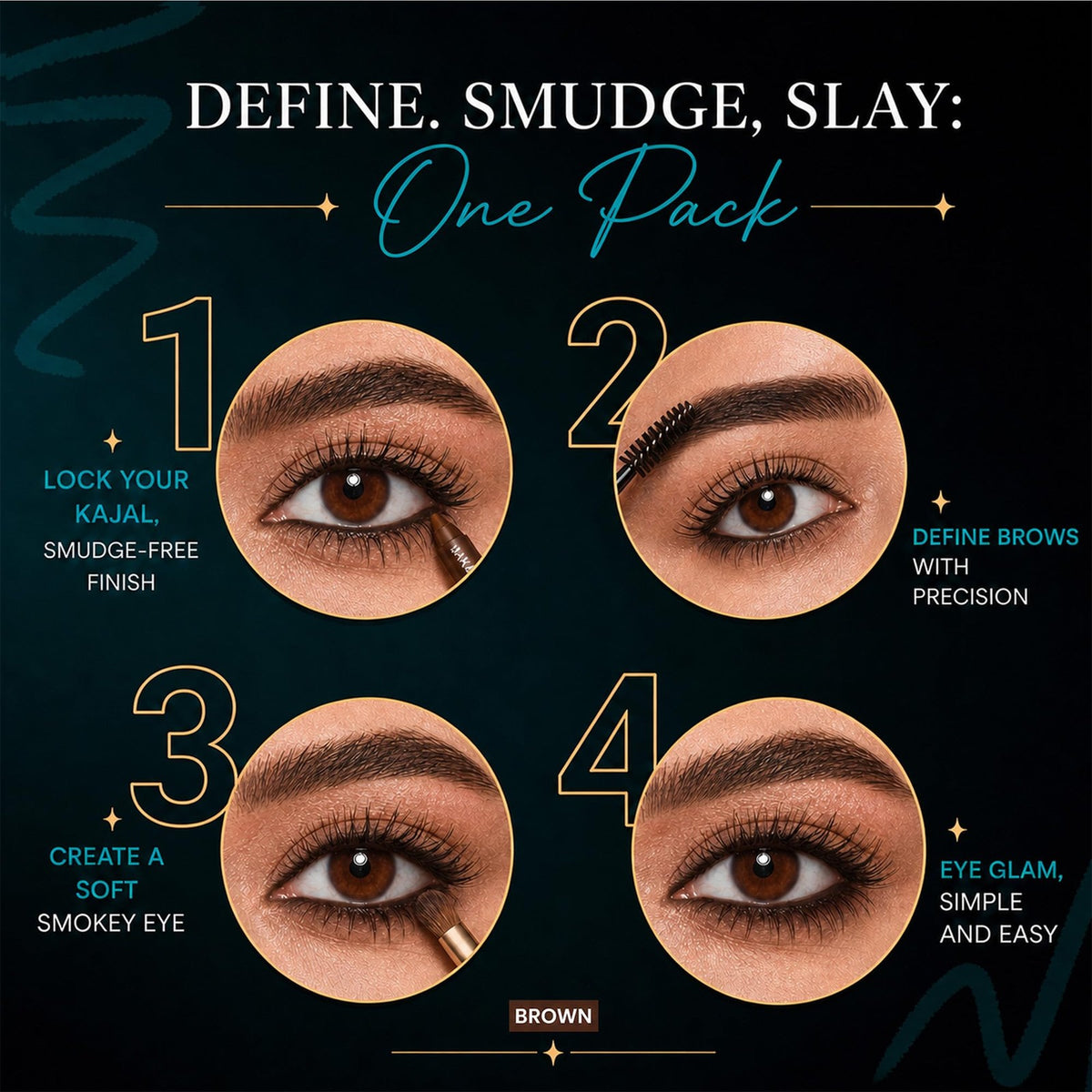 3-in-1 Kajal & Eyebrow Pack - Long-Lasting, Smudge-Proof, Vegan