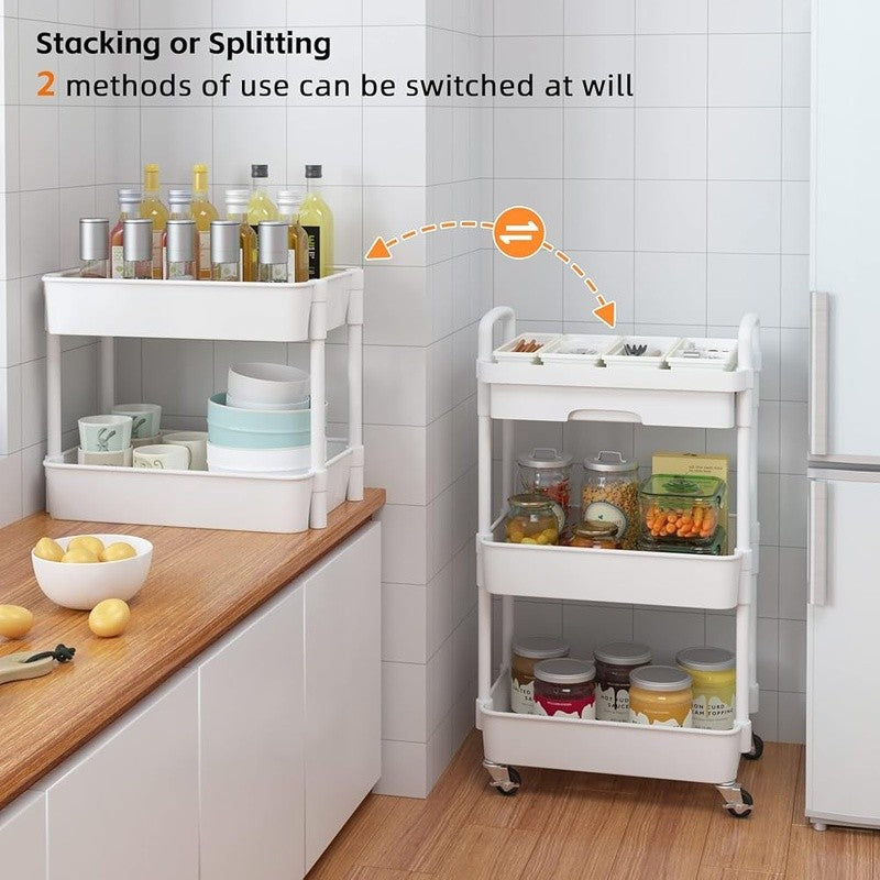 Multifunctional Rolling Storage Cart with Drawers and Casters - 3 or 4 Tiers