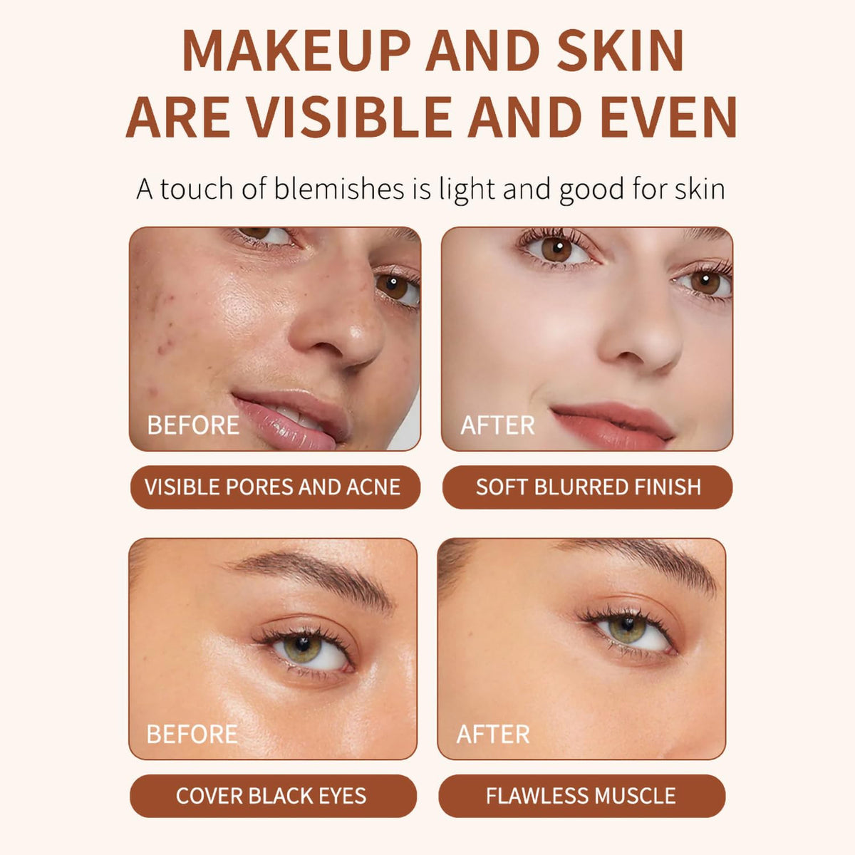 Hydrating Face Foundation Stick with Built-In Brush - Full Coverage, Lightweight, Waterproof, 0.7oz