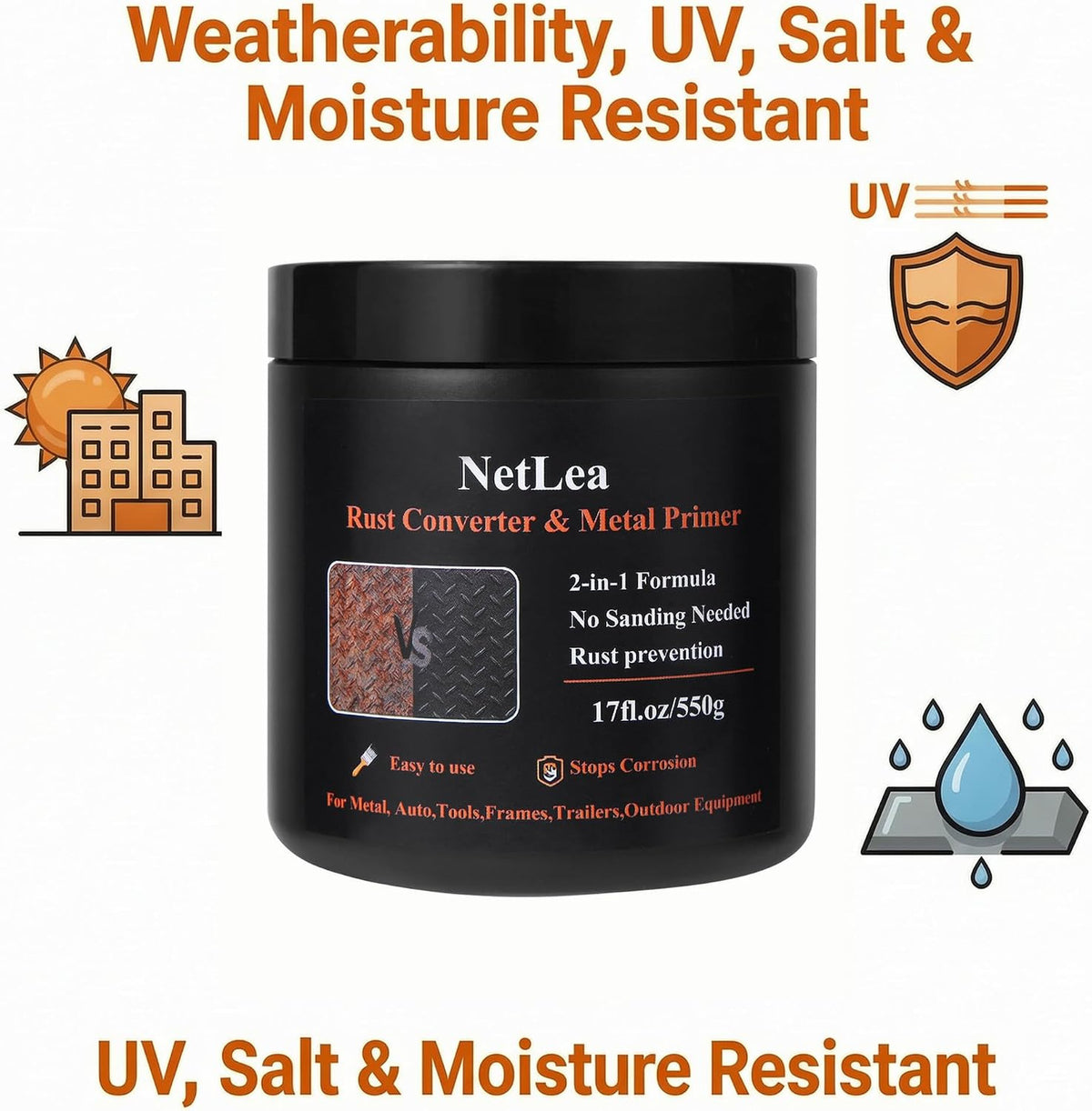 2-in-1 Rust Converter Primer - 17 oz Heavy-Duty Metal Protection