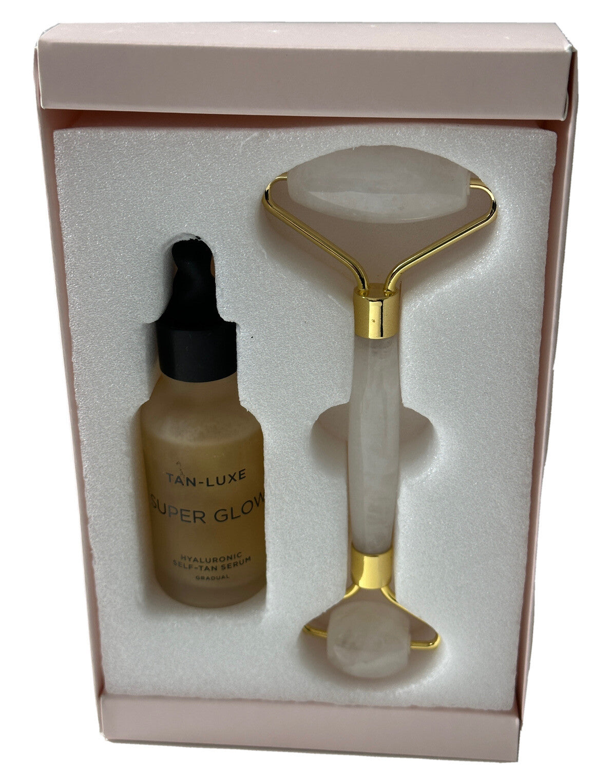 Facial Roller & Self-Tan Serum Set - Clear Quartz, Hyaluronic, 2 Pcs