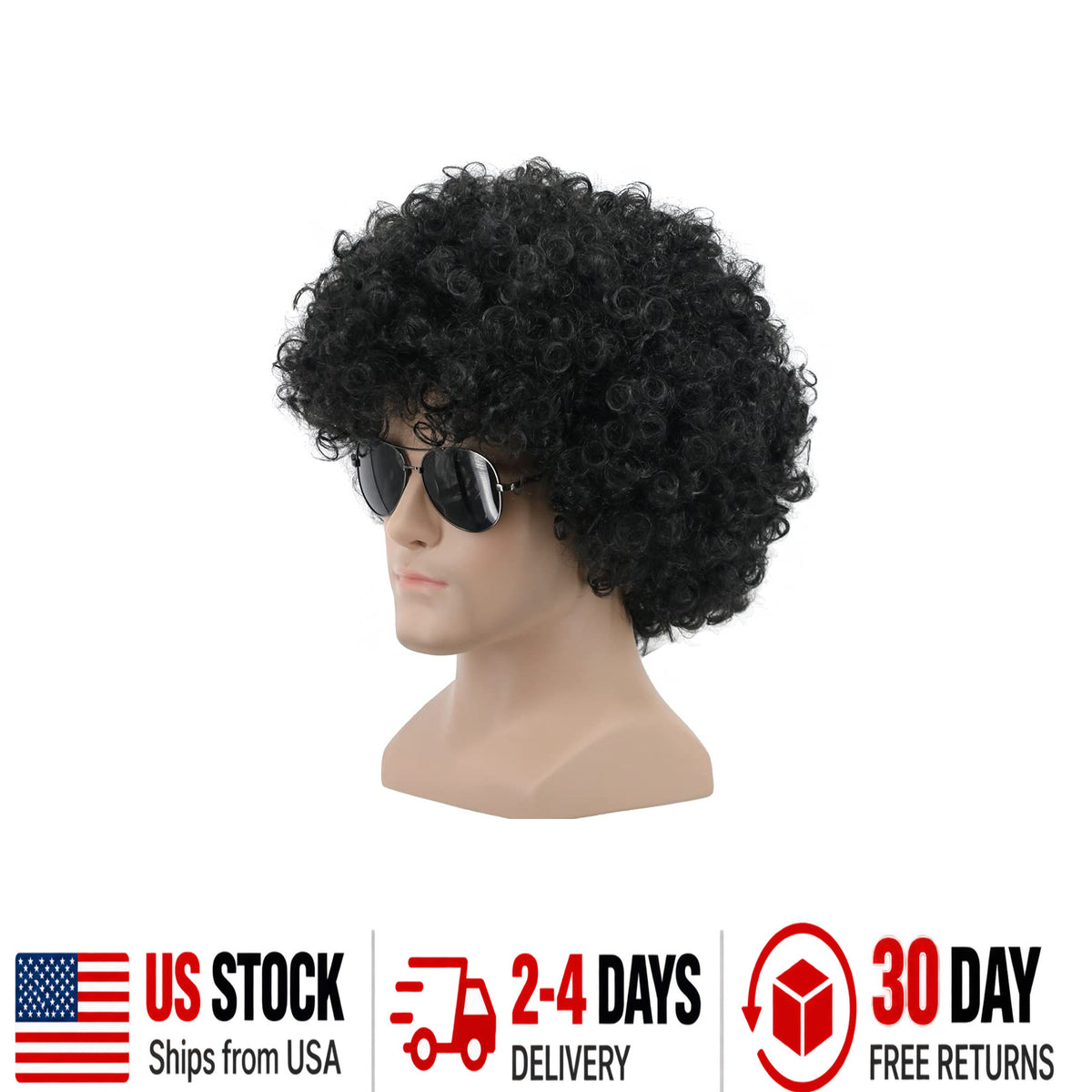 Retro Black Curly Afro Wig for 70s 80s Disco Costumes - Unisex