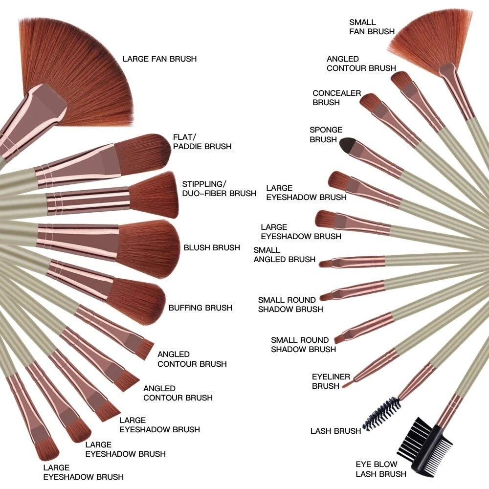 Pro 22Pcs Makeup Brush Set Flat Top Kabuki for Liquid & Cream Foundations