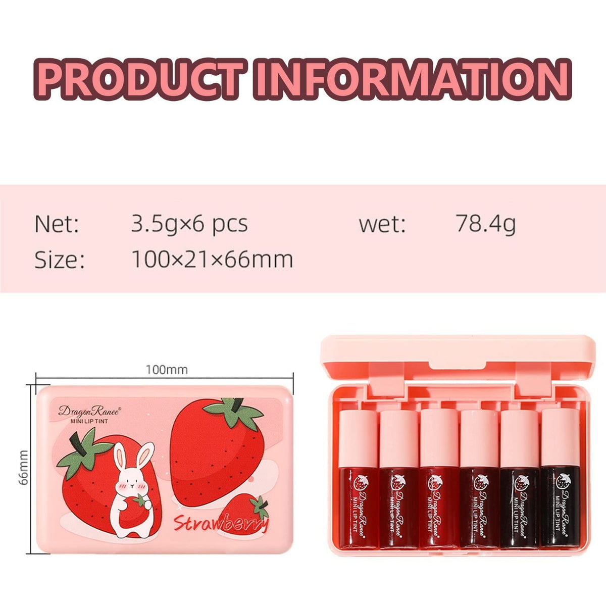 6-Color Lip Tint and Blush Set - Moisturizing Waterproof Long-Lasting Makeup