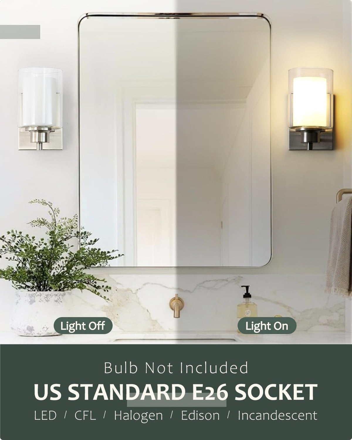 Brushed Nickel Wall Sconce Set - 3 Pack Modern Bathroom Vanity Lights