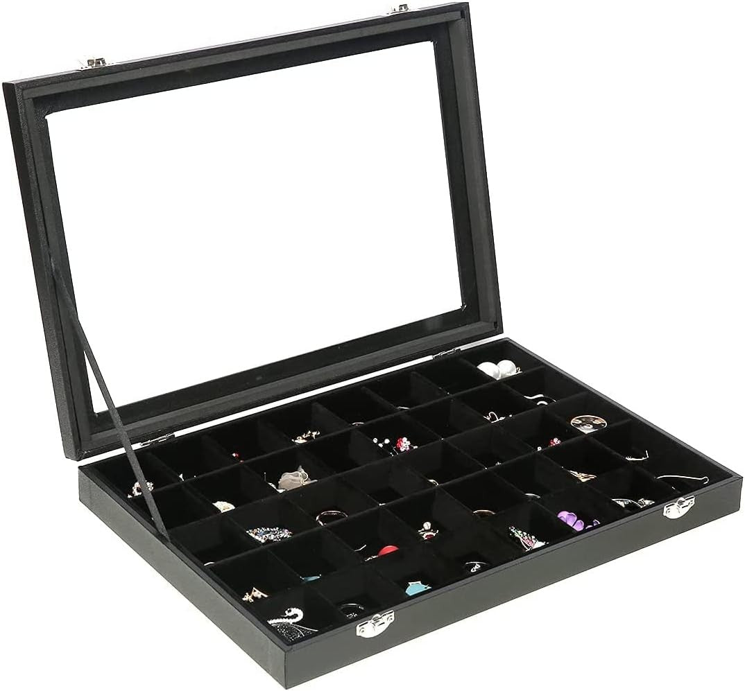 Jewelry Organizer Box with 40 Grid Compartments and Transparent Lid for Earrings and Rings
