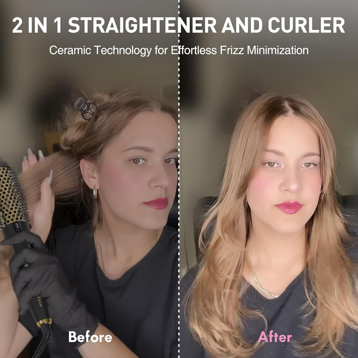 Thermal Round Hair Curling Brush 1.5 Inch with 2 Heat Settings - Black & Gold