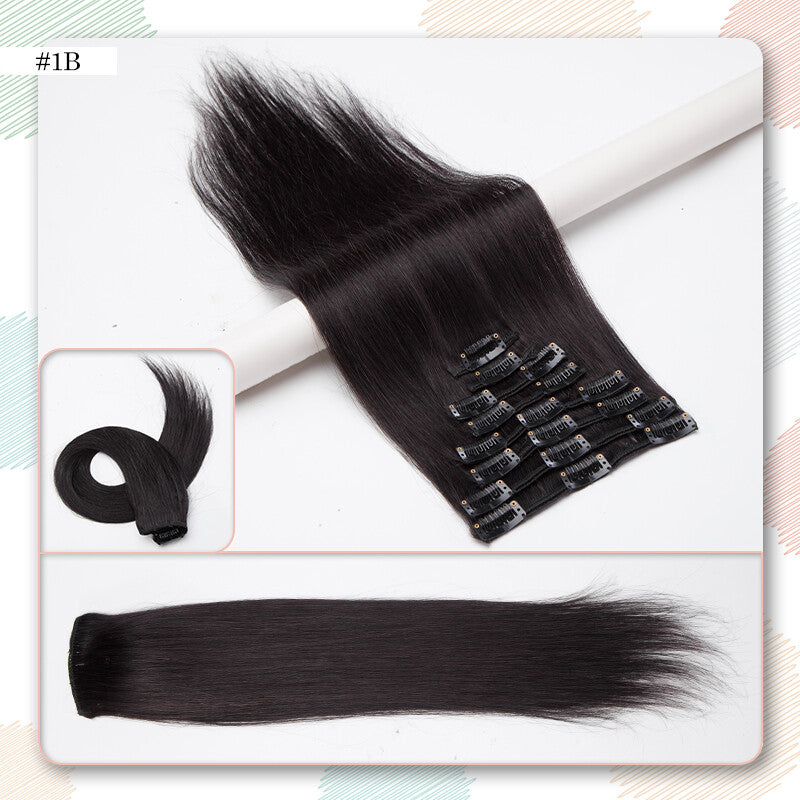 Clip-In Human Hair Extensions Full Head Set - Remy Straight Hair 8 Pieces
