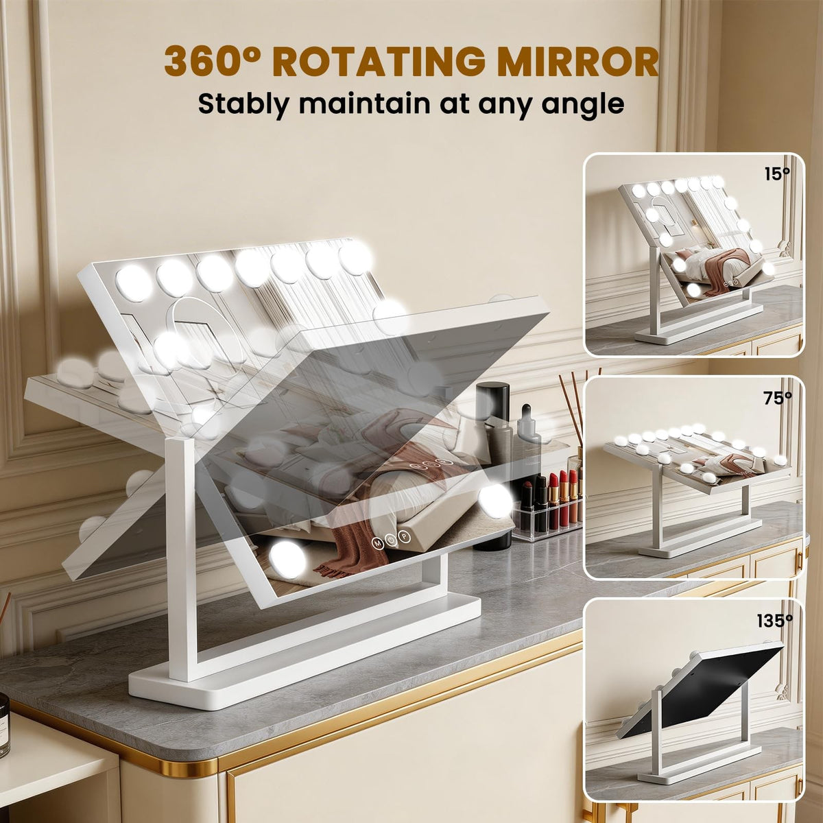 Bearolve 23x17 Inch Hollywood Vanity Mirror with Lights, Adjustable Brightness & 3 Modes