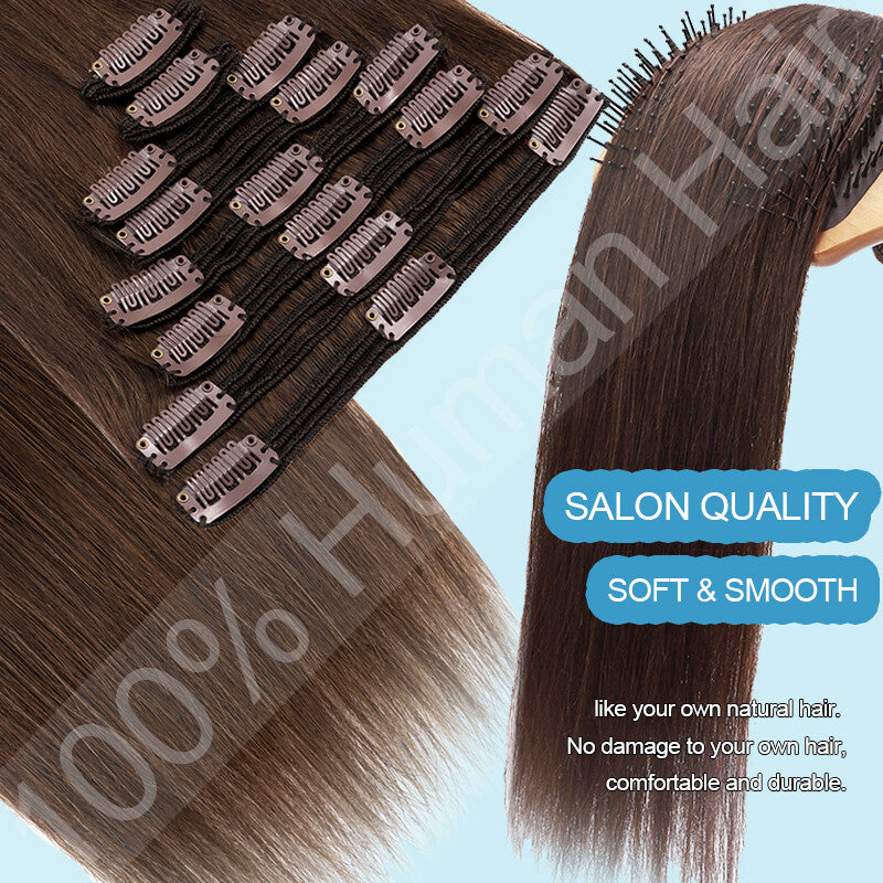 Thick Double Weft Clip-In Human Hair Extensions Full Head 150-170g