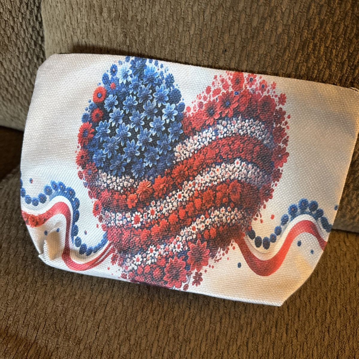 Patriotic Cosmetic Bag with Red, White & Blue Heart Design - Great for 4th of July