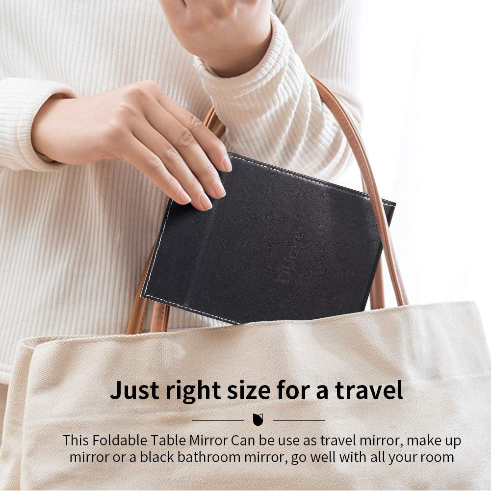 DUcare Folding Travel Mirror 6x8-Inch Portable Adjustable Desk Makeup Mirror Black