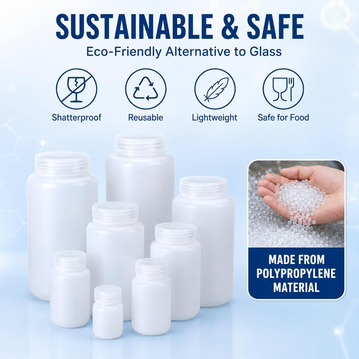 8.4 oz Wide Mouth Lab Reagent Bottle - Clear Polypropylene Chemical Storage