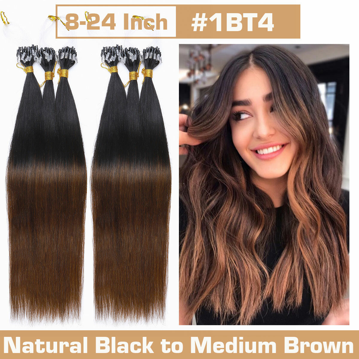 Thick Micro Loop Human Hair Extensions - Remy 100% Human Hair, Nano Beads, Multiple Lengths & Colors