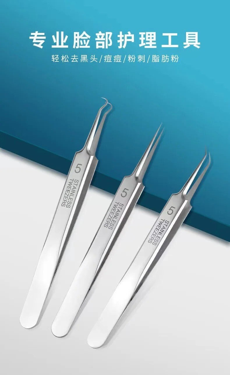 3PC Ultra-Fine Blackhead Remover Tweezer Set for Face Care - Salon Quality