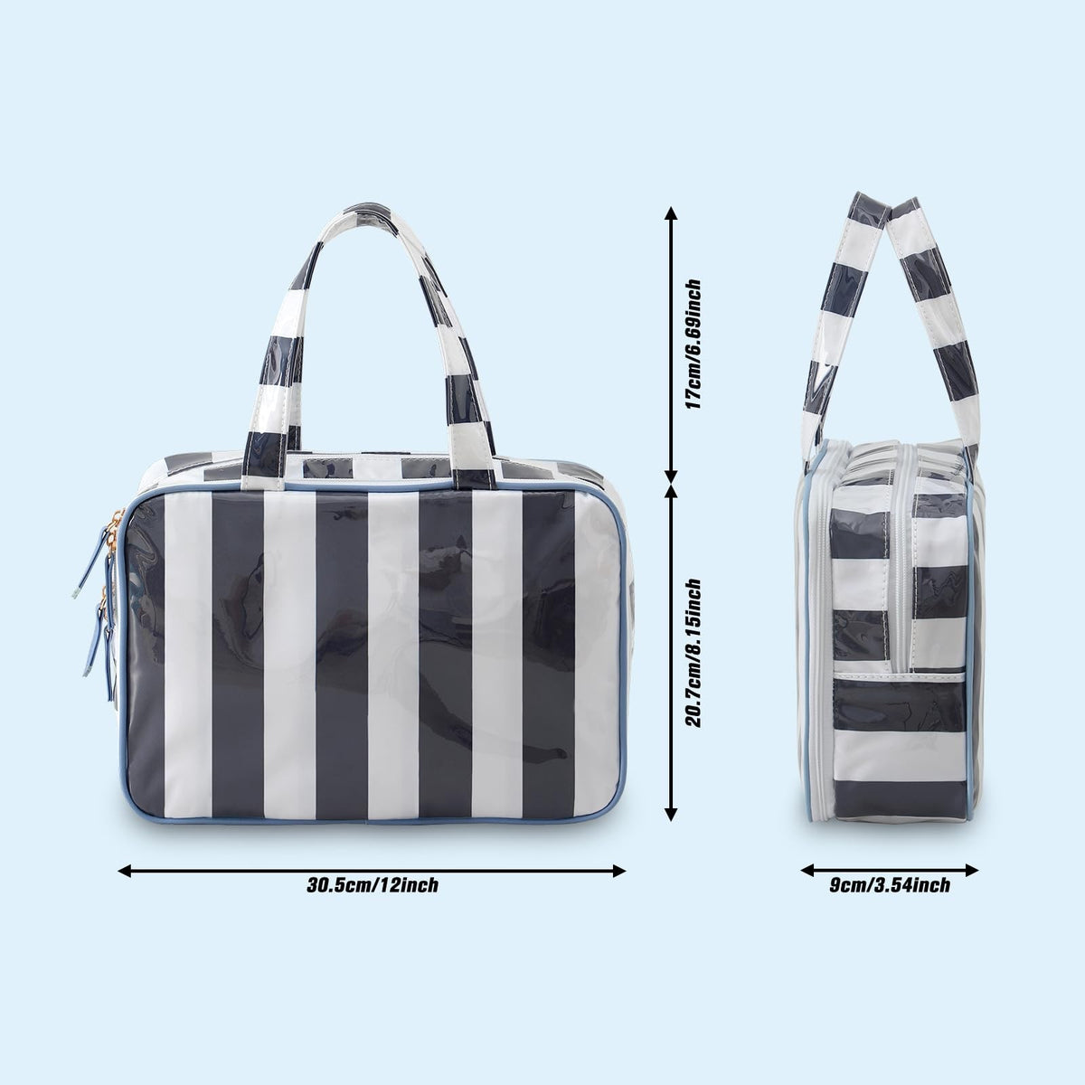 Waterproof Travel Toiletry Bag Women White Navy Stripe Organizer