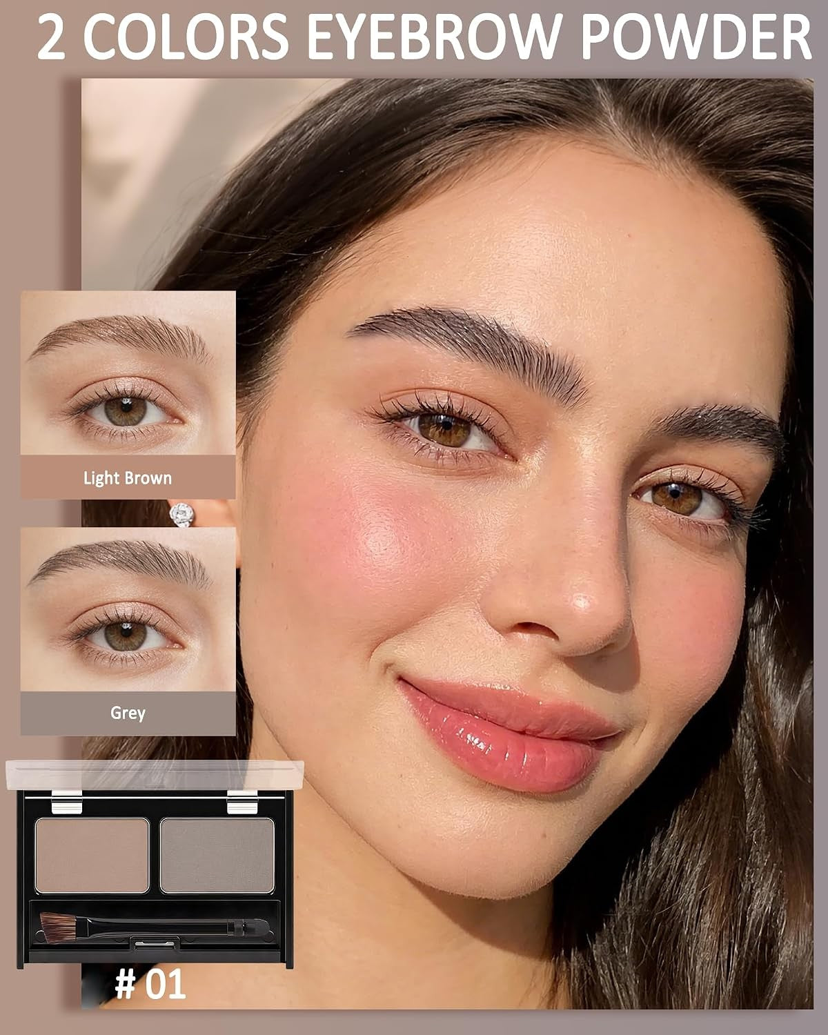 Waterproof Eyebrow Powder Palette - Light Brown and Grey for Natural, Long-Lasting Brows