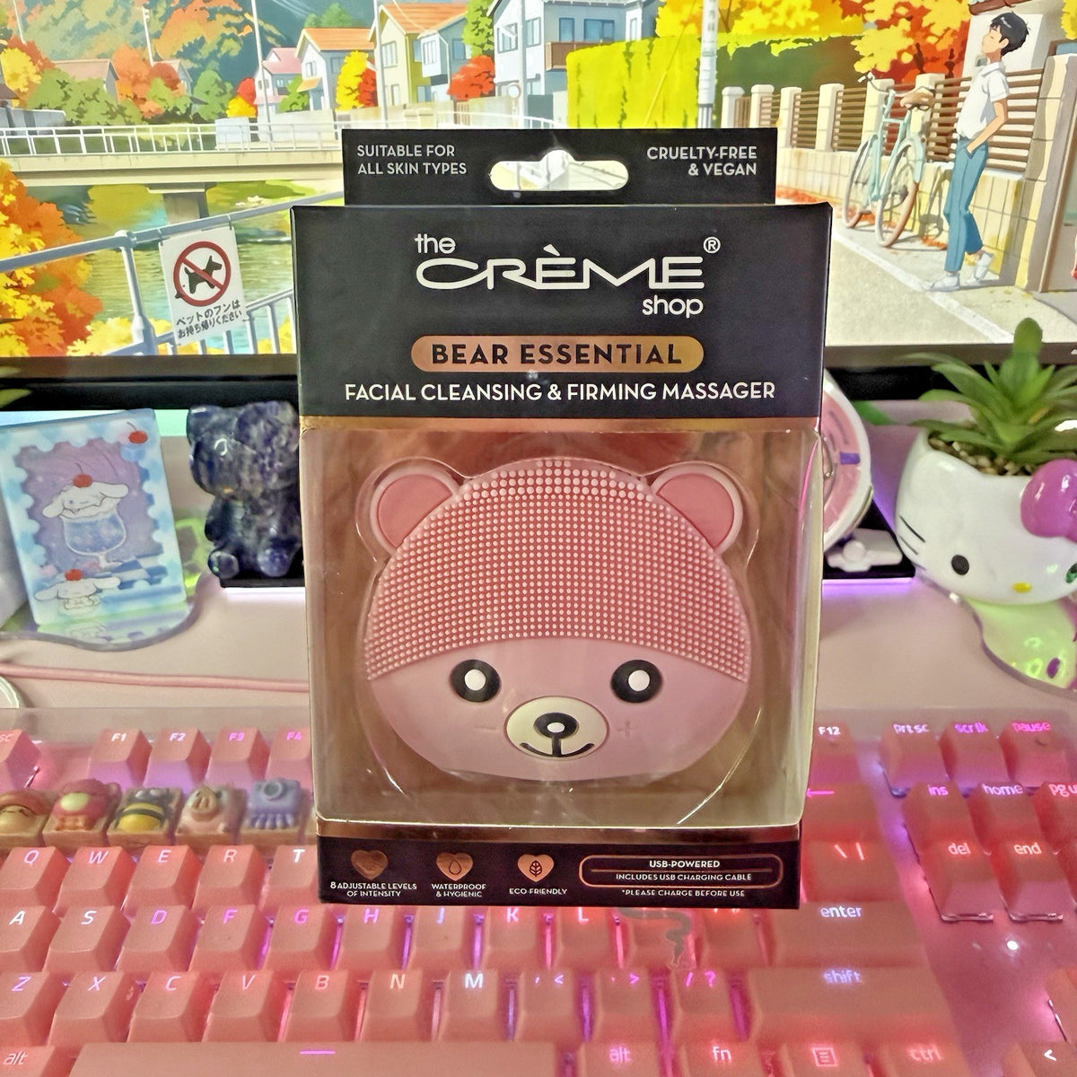 Facial Cleansing & Firming Massager - Pink, USB Rechargeable, Bear-Shaped
