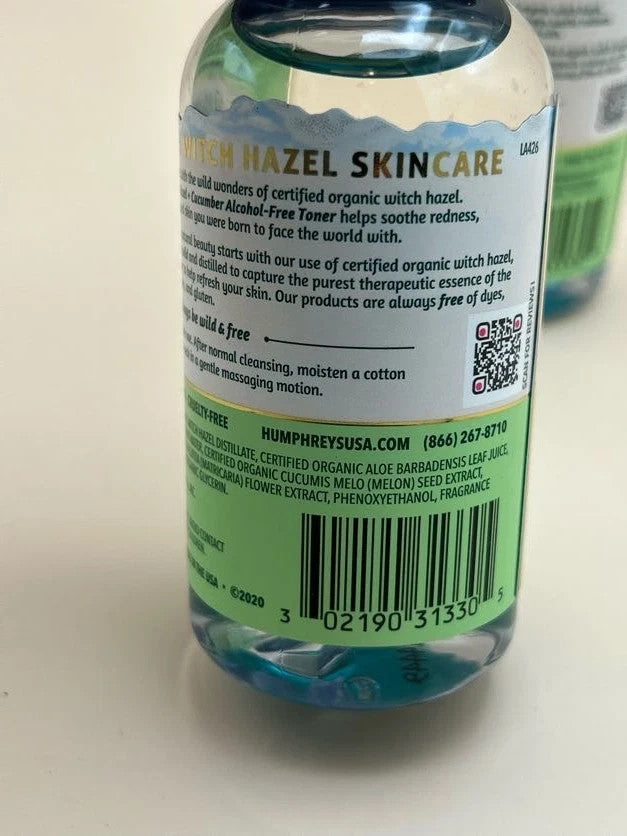 Humphreys Alcohol-Free Witch Hazel Toner with Cucumber 3.3 oz - Pack of 2