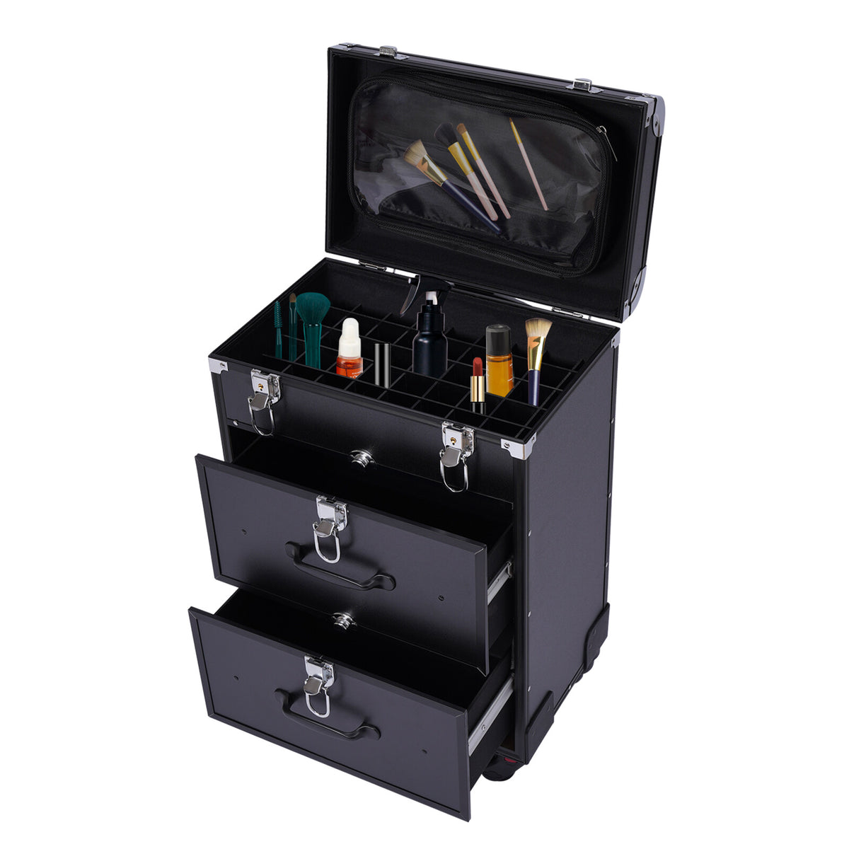Professional Rolling Makeup Case Trolley with Multiple Layers & Large Capacity