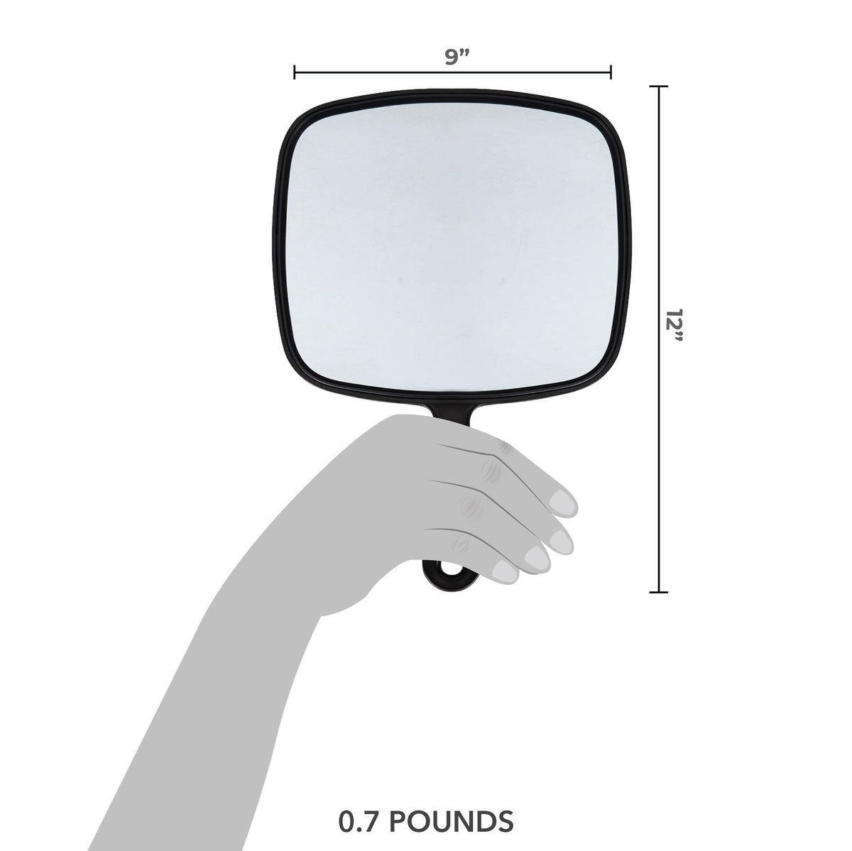 Extra Large Hand Mirror with Handle - 9 x 12 Inches, Distortion-Free Reflection
