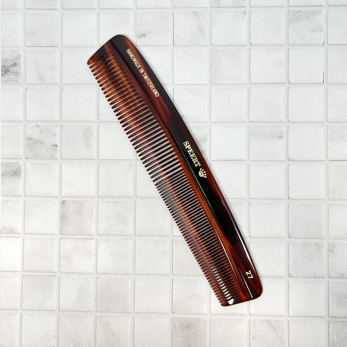 7-Inch Handmade Swiss Cellulose Acetate Comb Tort Brown Wide & Fine Tooth