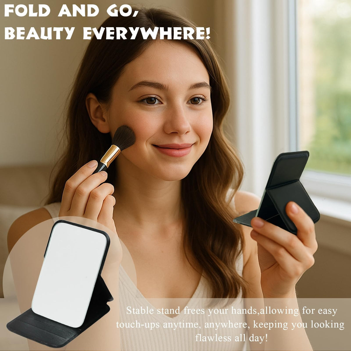Ultralight Folding Travel Hand Mirror - Compact Makeup & Grooming Mirror
