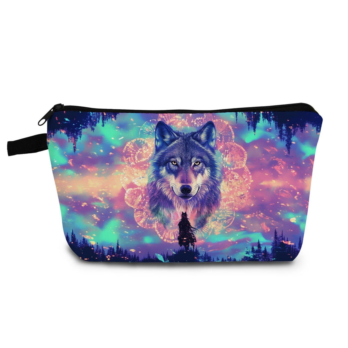 Cute Floral Wolf Makeup Bag Small Cosmetic Organizer with Zipper