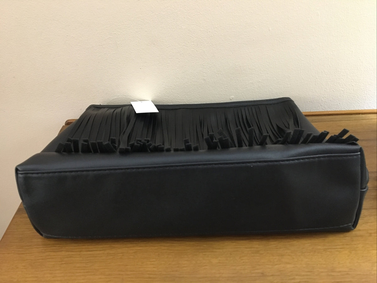 Black Faux Leather Makeup Bag with Fringe - Travel Cosmetic Case