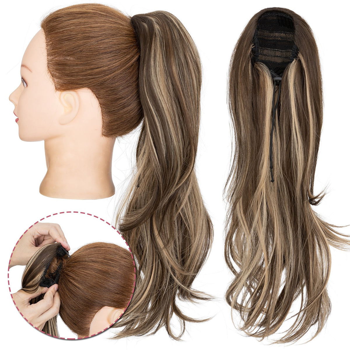 Long Drawstring Clip-In Ponytail Extensions - Natural Look Hairpiece