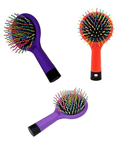3 Pack Detangling Hair Brushes with Mirror - Travel Compact Rainbow Bristles