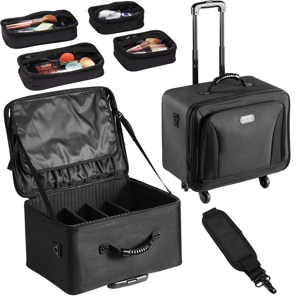 Large Capacity Rolling Makeup Train Case with Wheels & Handle