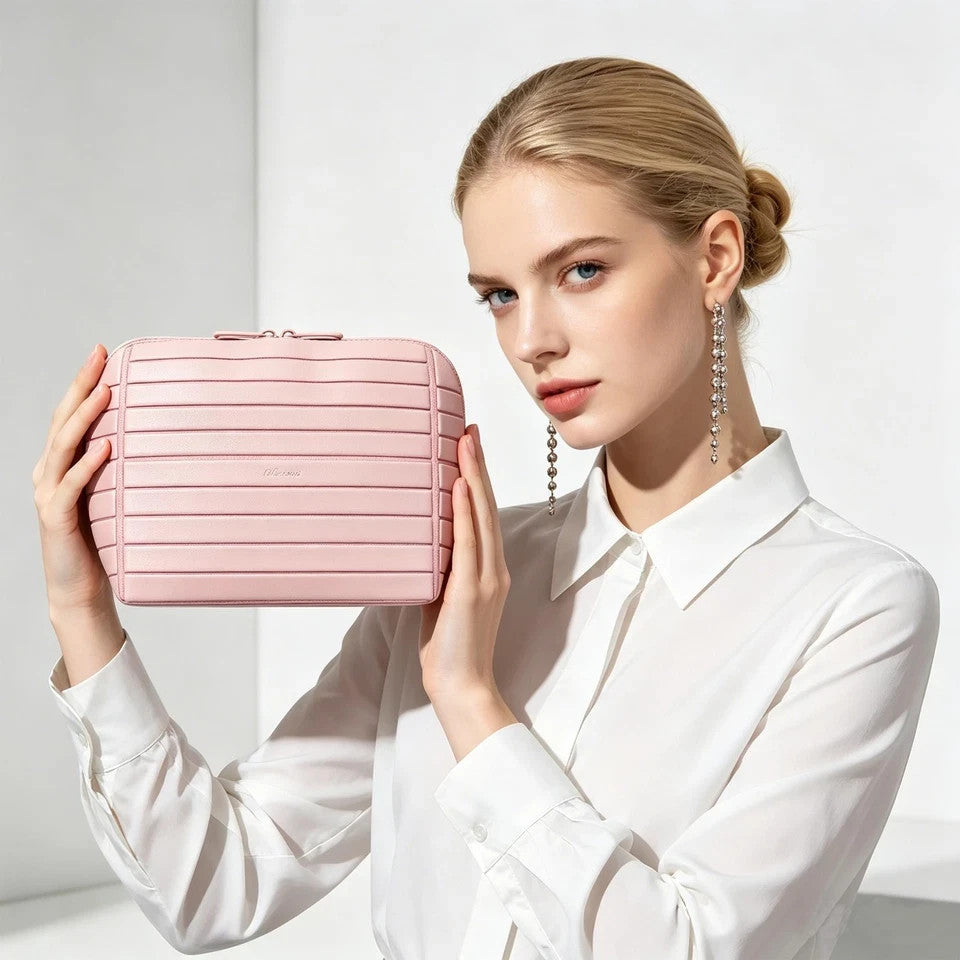 Travel Vertical Makeup Bag with Fold-Down Design & Adjustable Dividers