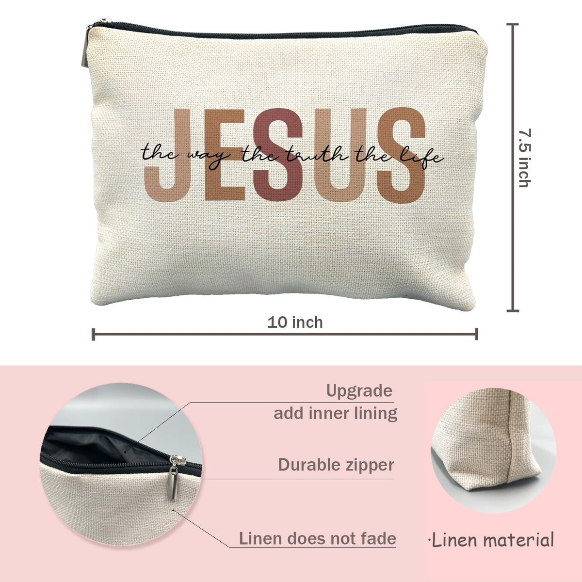 Christian Makeup Bag - Linen Bible Pouch for Women, Gift for Her