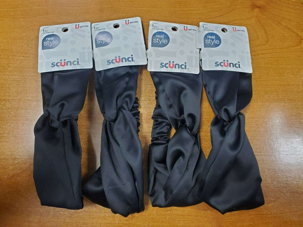 4 Pack: Scunci Real Style U Got This Satin Turban Headwrap Black
