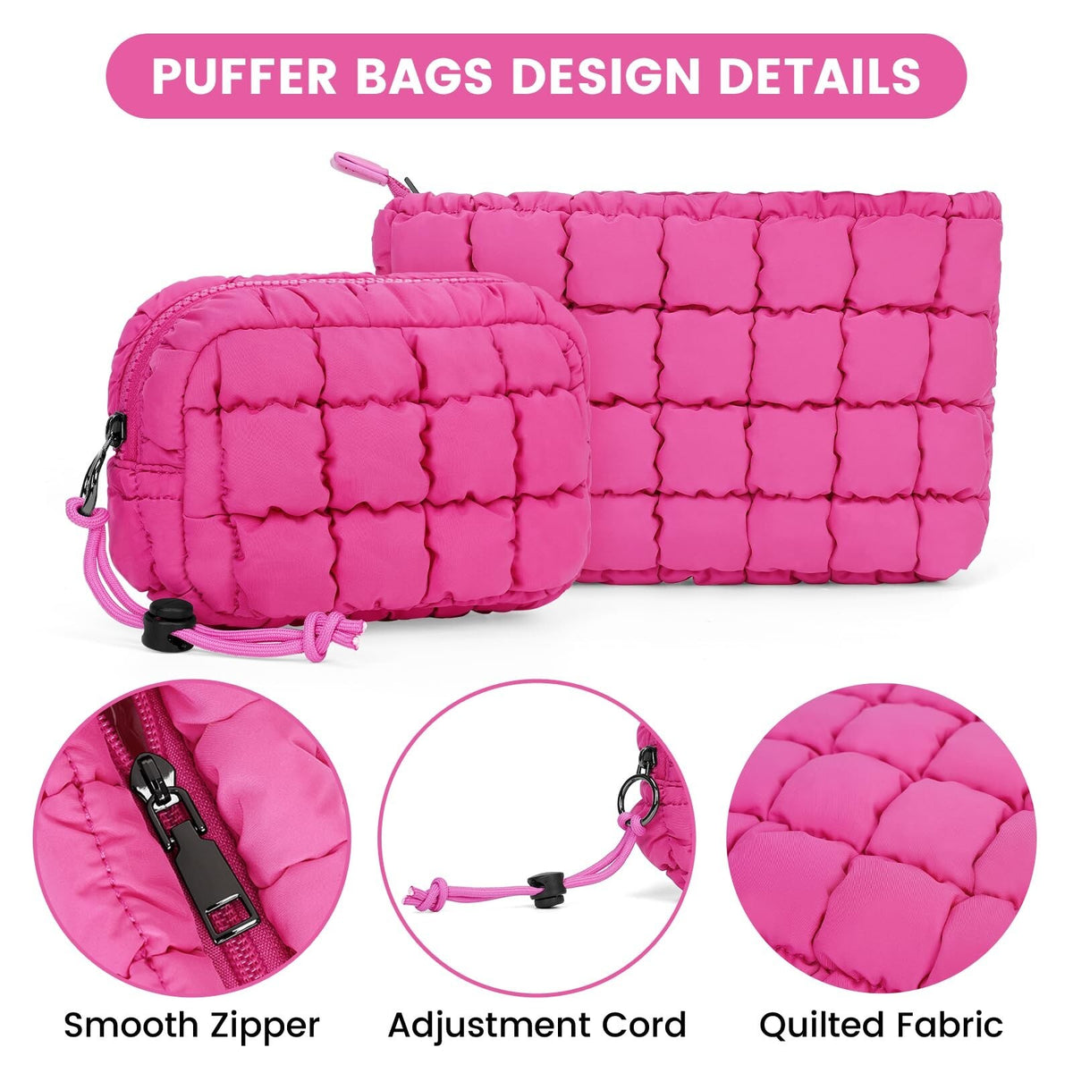 Quilted Makeup Bag and Pouch Set with Card Organizer - Travel Friendly
