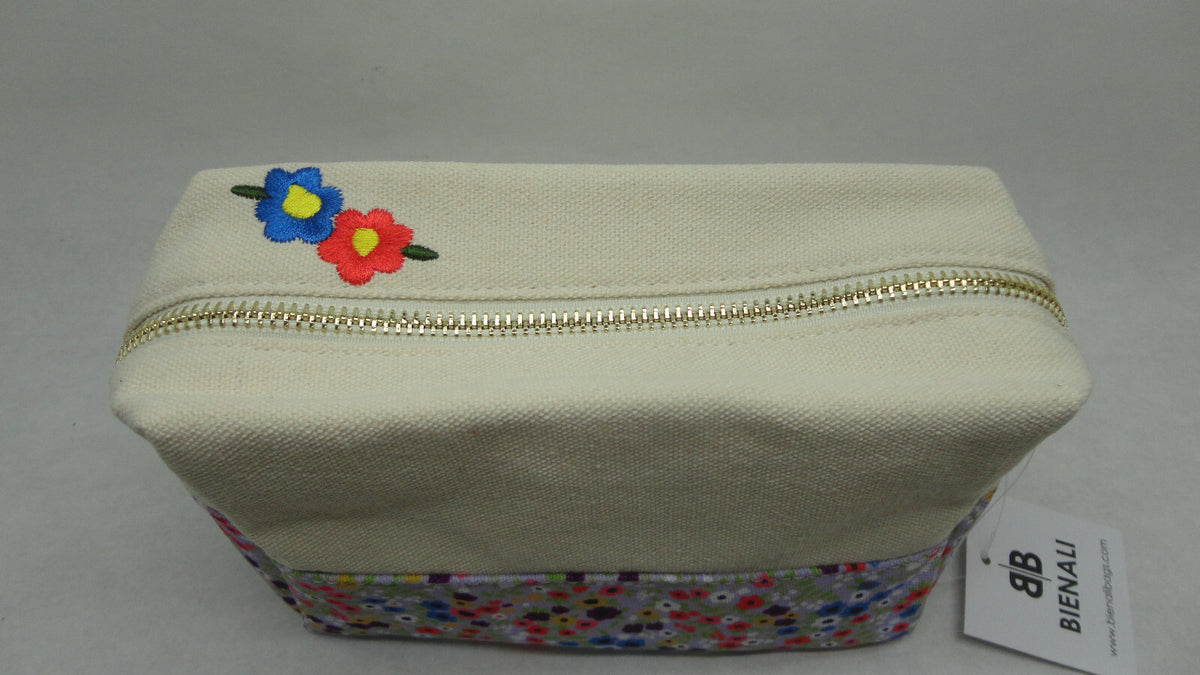 Small Canvas Makeup Pouch Daisy Floral Cosmetic Bag Travel Storage