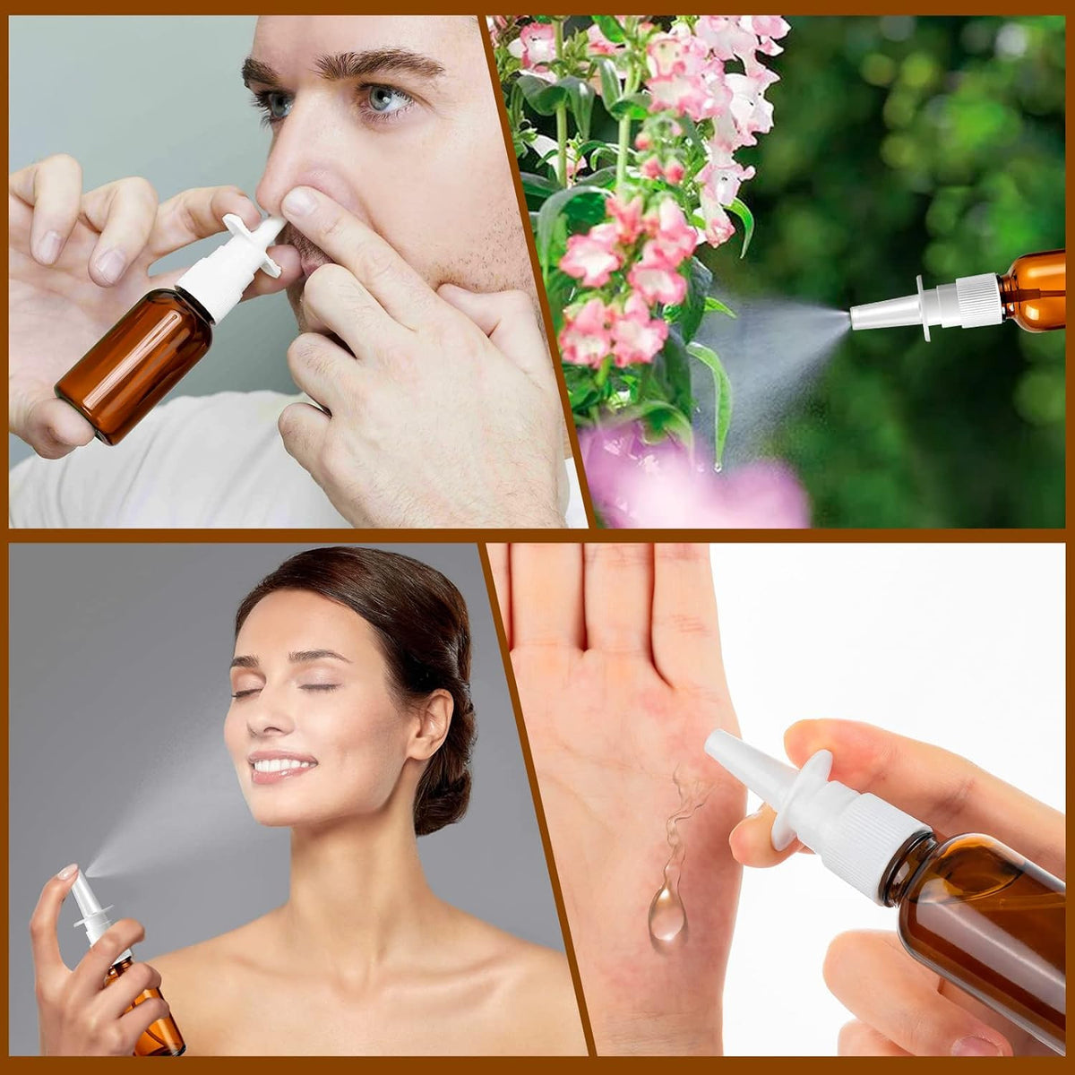 Reusable Glass Nasal Spray Bottles Set - 30ml Fine Mist Spray, Travel Size