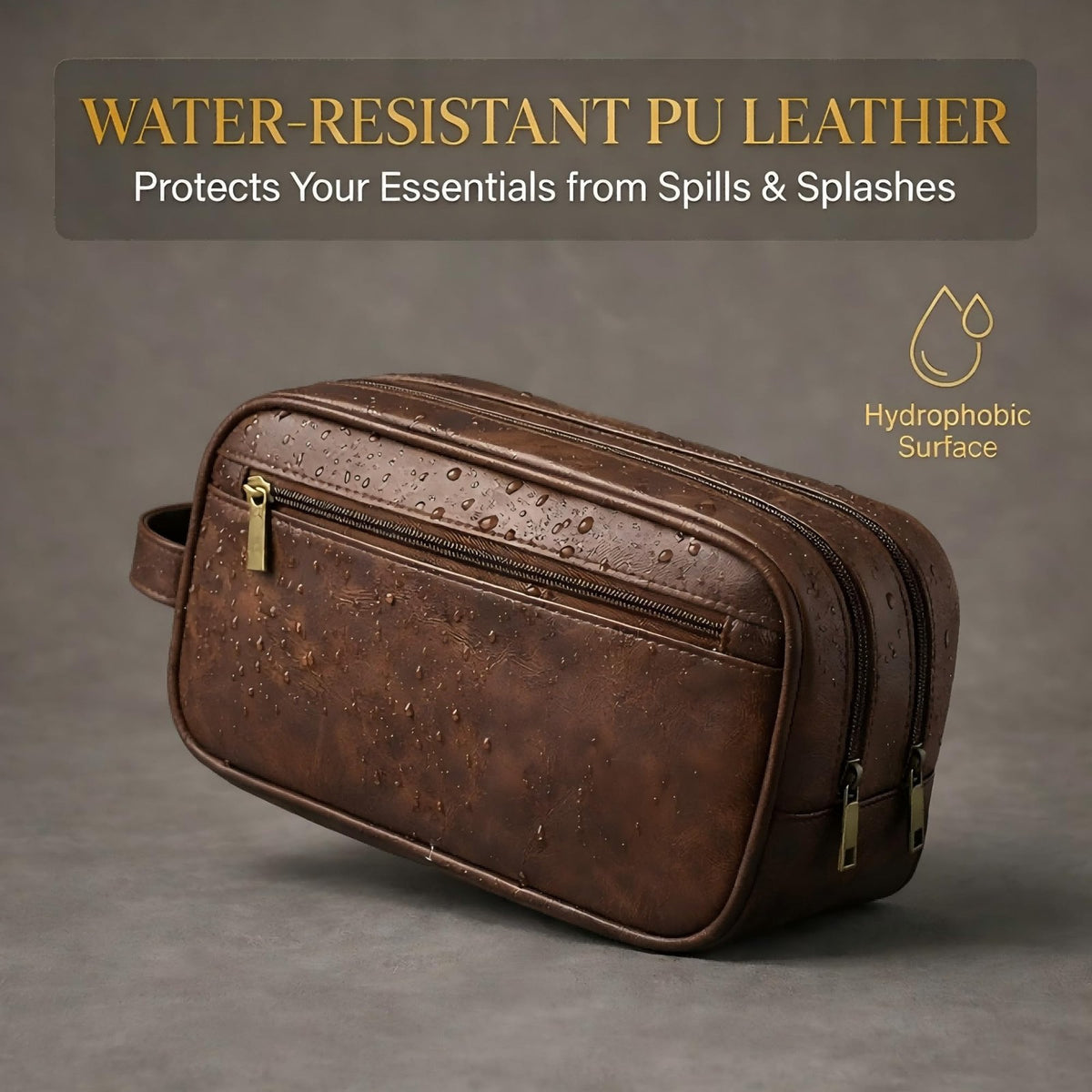 Men's Travel Toiletry Bag Leather Waterproof Shaving Organizer - Large Capacity