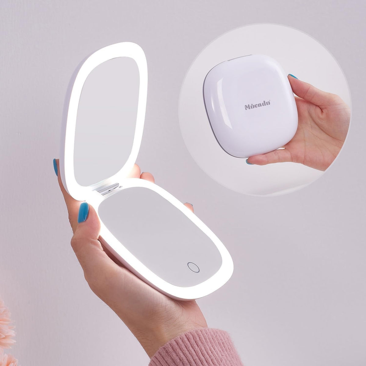 Slim 4-Inch Dimmable LED Makeup Mirror with Magnifier & Travel Case