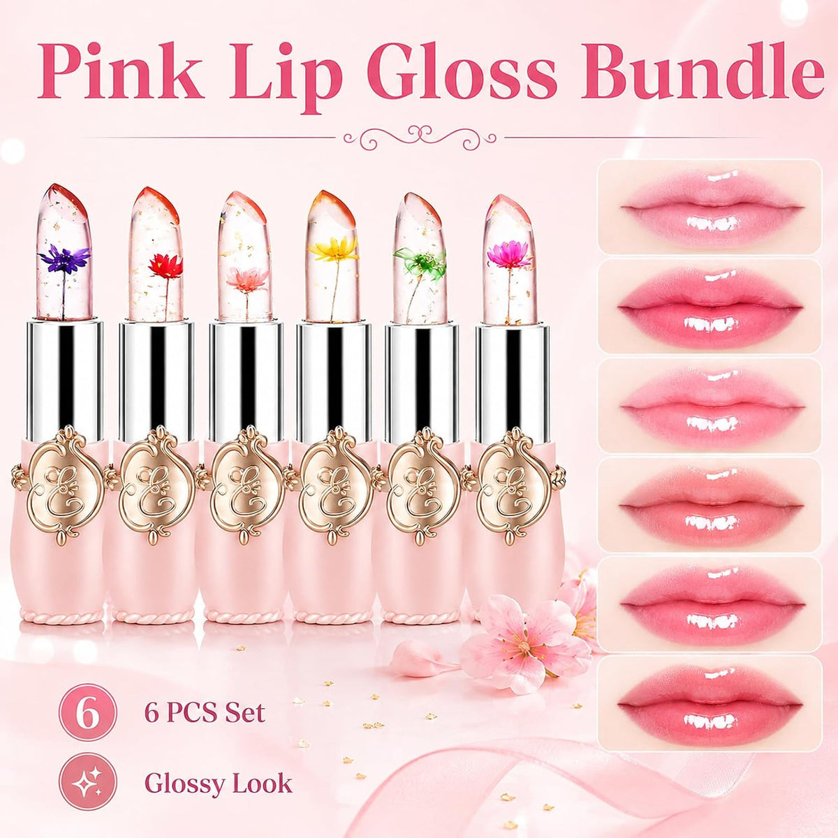 Color Change Lipstick Set - 6PCS Crystal Flower Lip Makeup for Girls
