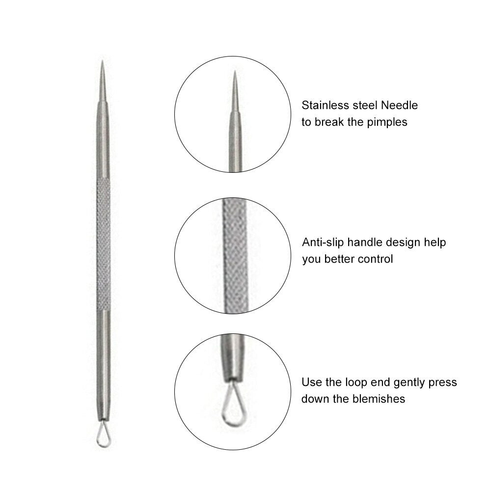 Blackhead and Acne Comedone Extractor Kit - Stainless Steel Pimple Remover with Tweezers & Case