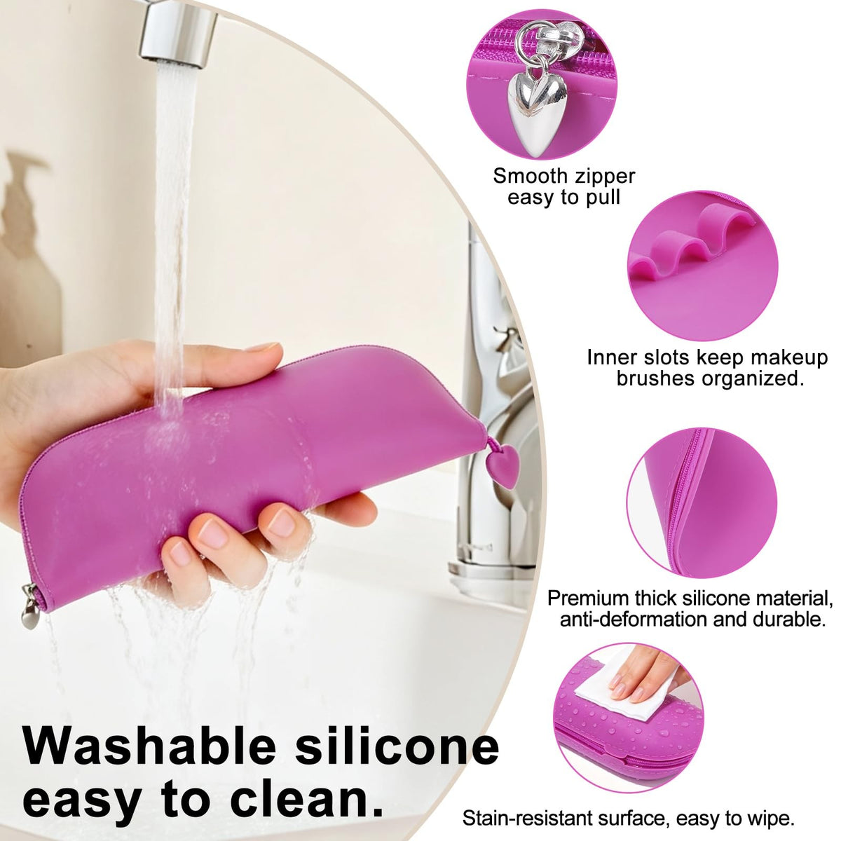 Silicone Makeup Brush Holder Travel Case Waterproof Organizer Pink