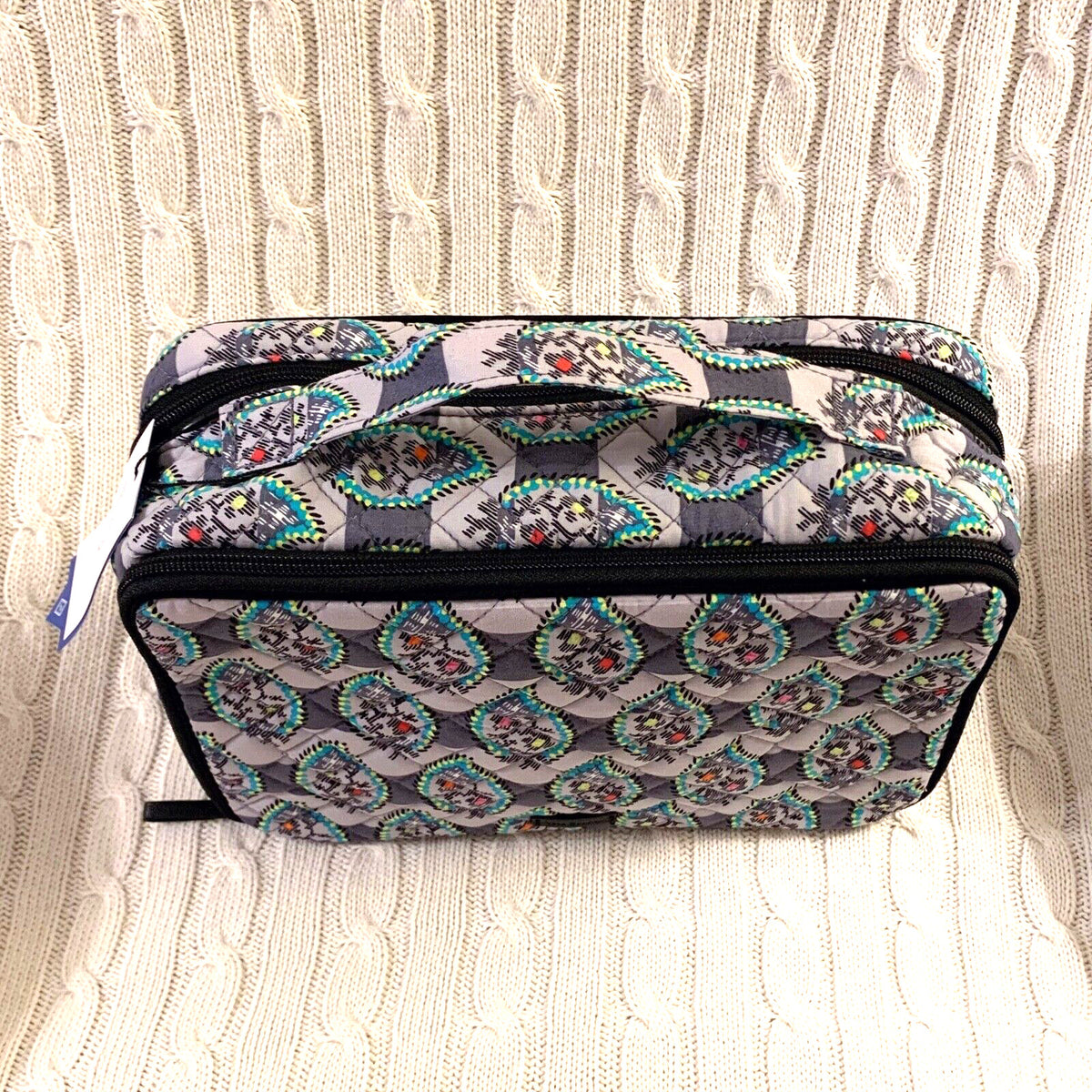 Large Travel Makeup Case with Brush Slots - Paisley Stripes Pattern