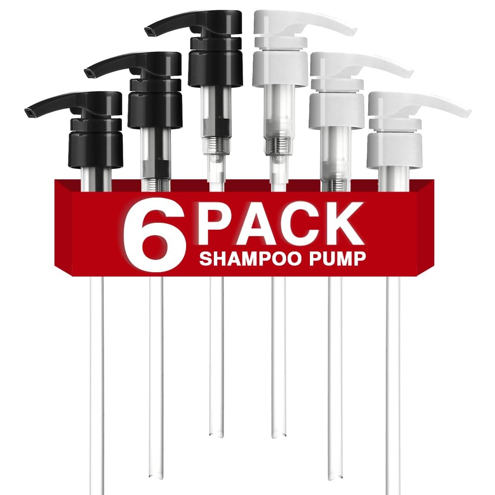 1 L Shampoo & Soap Dispenser Set – 3 Black & 3 White Pumps with 4cc Dispensing 28/410