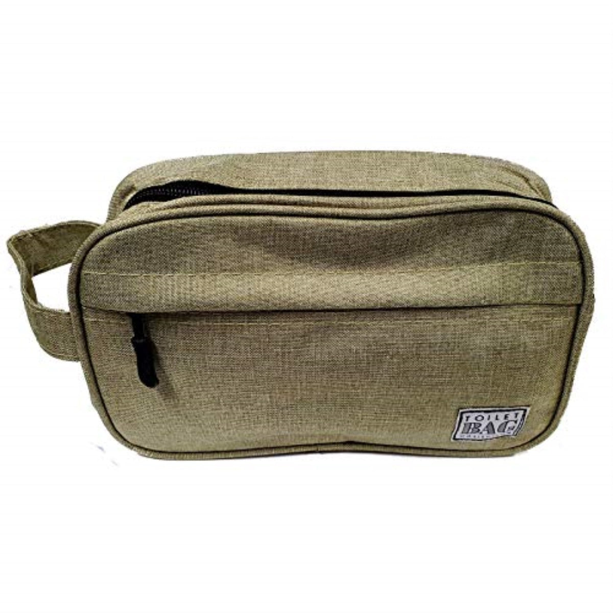 Cosmetic & Toiletry Bag with Handle – Tan Fabric Travel Organizer 10 x 4 x 6.25 in