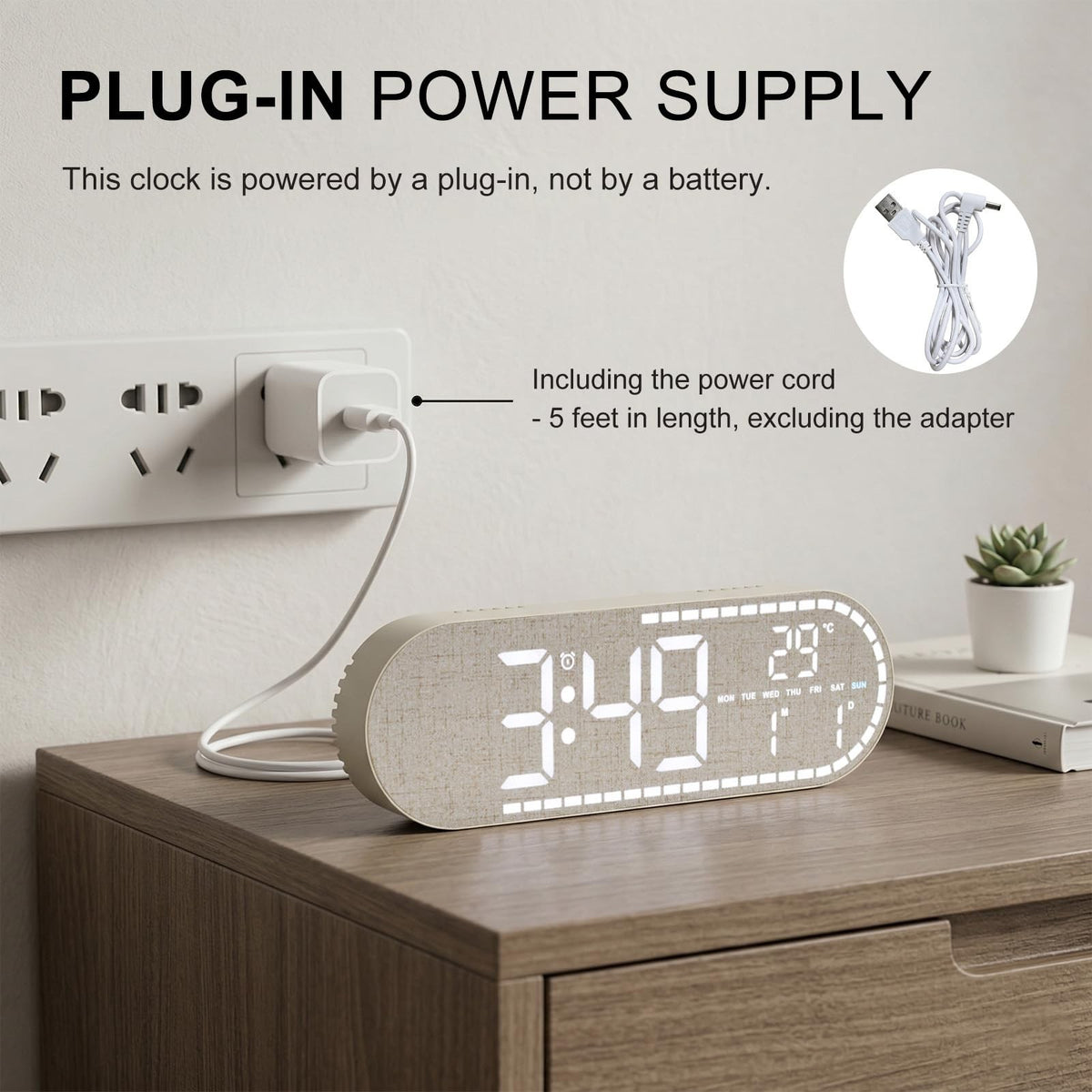 Large Display LED Digital Wall Clock with Temperature and Brightness Control